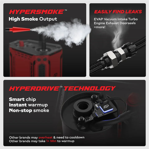 Heavy Duty Automotive Smoke Machine For Evap And Vacuum Leak Hunting Adjustable Pressure Dial with smoke output and components.
