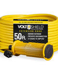 Built Like A Tank 50 Ft 14 3 Sjwt Heavy Duty Extension Cord with weather-resistant yellow jacket and secure plug.