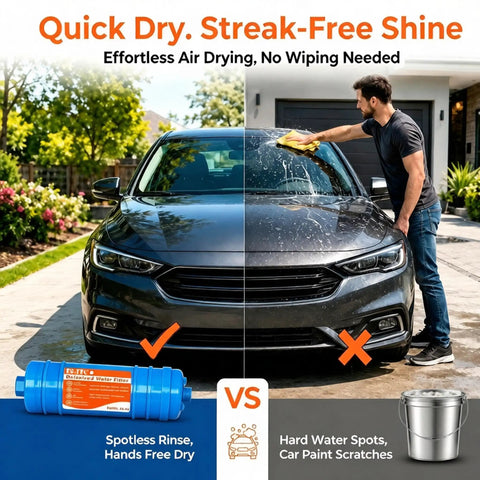 Eliminate Hard Water Spots And Keep Your Ride Showroom Fresh With This Inline Deionized Water Filter in use on a car.