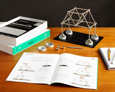 Magnetic Modular Structural Kit For Hands On Engineering And Architecture Lessons, 122 Piece Set with practical guide and structure model