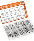 Heavy Duty Assorted Hex Socket Head Cap Screws Kit With Matching Nuts And Flat Washers 10-24 Coarse Thread 304 Stainless Steel set in clear organizer.