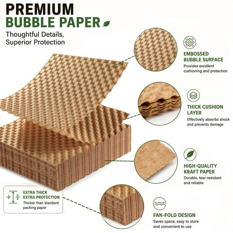 Heavy Duty Honeycomb Kraft Paper Wrap Sheets For Packing And Moving 12 X 12 Inches 100 Sheets Eco Friendly Bubble Alternative, showing embossed texture and thick cushion layer.