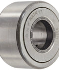 Built Tough Yoke Type Track Roller Loaded With Needle Bearings And A Crowned Outer Ring For No Sweat Misalignment Unsealed Metric Config Providing Six Millimeter Bore Nineteen Millimeter Outside Diameter And Twelve Millimeter Width For Rigged Conveyors, close-up of steel bearing.