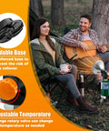 Two people sitting by a tent with a guitar and an 8500 BTU Portable Propane Heater For Camping And Outdoors with reinforced base.