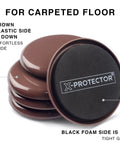 Multi Surface Furniture Sliders With Moving Pads For Carpet And Hardwood Floors Extra Heavy Duty Floor Protectors Using Glide Socks To Haul Furniture Without A Scratch No Sweat Home Relocation Gear Easy Move Smooth Operator Design 16 Piece Pack, brown plastic and black foam pads.