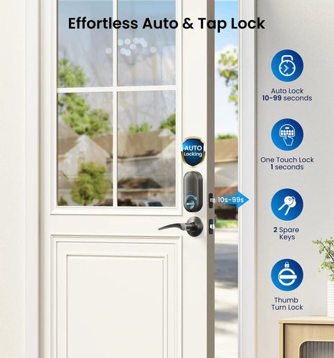 Keyless Entry Door Lock With 2 Lever Handles Electronic Keypad Deadbolt Auto Lock Backlit For Easy Installation Matte Black Front Door Handle Set installed on white door