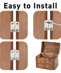80 Pack Mini Hinges With 320 Screws, Small Iron Folding Butt Hardware For Wood Boxes, showing installation steps on a wooden box.