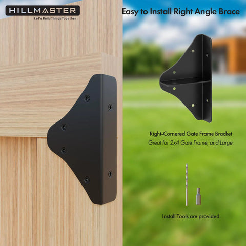 Beefy Heavy Duty Gate Frame Kit And Hardware For Wooden Fences with right angle brace and installation tools displayed
