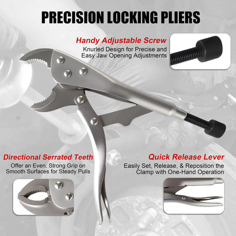Vise Grip Locking Pliers Slide Hammer Set with quick release connector, showing precision pliers with serrated teeth and adjustable screw
