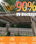 90 Percent UV Blocking Sun Shade Cloth 10x30 Ft For Outdoor Deck Patio Garden Pergola Canopy Mocha Breathable Shade Fabric covering a pergola.