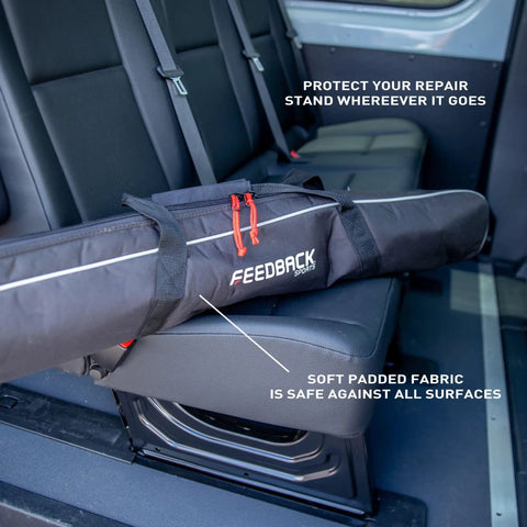 Padded Travel Bag For Pro Mechanic HD Pro Mechanic And Sport Mechanic Bike Stands on car seat, abrasion-resistant with zipper closure.