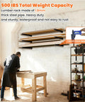 Heavy-Duty Wall Mounted Lumber Rack, Beefy Three-Tier Garage Shelf and Shop Wood Organizer, 500 lb capacity with steel pipe.