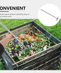 Manual Soil Aerator Tool For Easy Compost Turning And Mixing With Stainless Steel Turner Rake shown in a compost bin