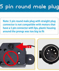 5 pin round male plug detail for 4 Button 5 Pin Prong USB Backlit Handheld Remote For Lift Chairs And Power Recliners, Compatible With Okin Limoss Kaidi Mulin FBS And Other Chair Motors, Built In USB Phone Charging, Ergonomic Grip.