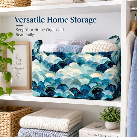 Heavy Duty Collapsible Polyester Storage Basket And Foldable Home Organization Bin For Living Room Bedroom Closets, storing towels with a stylish design.