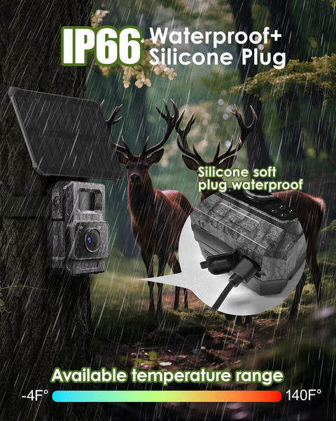 Top Shelf Solar Trail Camera For Wildlife Watching And Hunting Shoots Crisp 4K Video With 64MP Resolution with IP66 waterproof feature