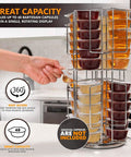 48 Pod Capsule Holder Carousel For Bartesian Cocktail Maker, 360 Degree Chrome Tower Stand with hand accessing capsule