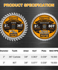 Premium 3 Inch Circular Saw Blades 4 Pack Features 36T And 80T Tungsten Carbide Teeth On A Versatile 3/8 Inch Arbor for cutting