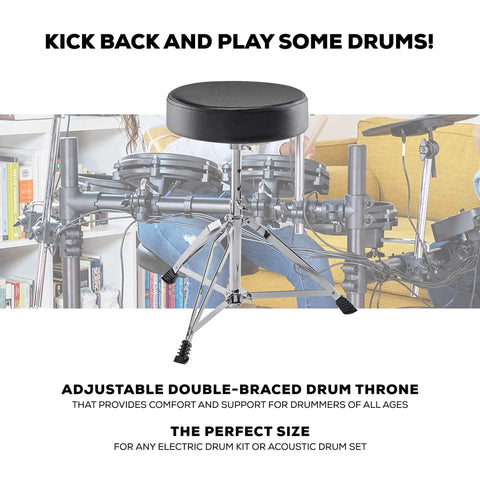 Complete Electric Drum Kit Accessory Bundle With Collapsible Drum Throne And On Ear Headphones for comfort and pro sound setup.