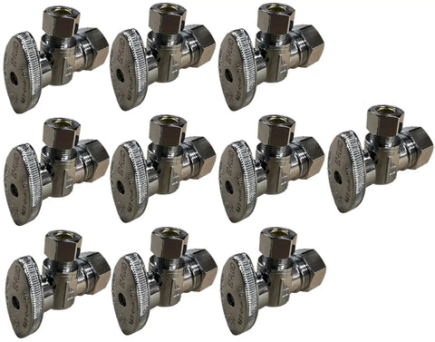 10 Pack Half Inch Nominal Compression Angle Stop Valve Chrome Brass Quarter Turn Water Shut Off For Sinks Bathrooms Kitchens And Laundry Plumbing Lead Free Durable No Fuss Easy Install