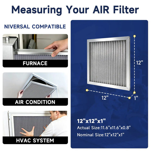 Measuring 12X12X1 MERV 8 Washable Reusable Electrostatic Air Filter For HVAC Furnace Heavy Duty Aluminum Setup.