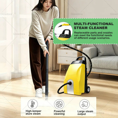 3.5L High Power Steam Cleaner 3000W With Continuous Steam & 9 Accessories For Kitchen, Car Cleaning And Ac Maintenance quick heat up, user cleaning floor.