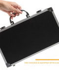 Kickass Aluminum Toolbox Carrying Case With Grip Handle showing sleek black exterior and sturdy handle for easy transport.