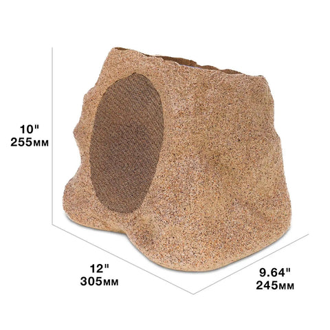 Rock Speaker Connect Stone Outdoor Wireless Speaker With Bluetooth 5.3, 22 Hour Battery Life, Solar Charging, IP65, dimensions shown