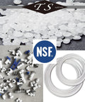 TSnsfCerti NSF 1/4" inch Water Line Tubing with Push to Connect Fittings and POM material close-up, NSF certified