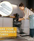 Woman loading dishwasher with Two Pack Dishwasher Mounting Brackets Replacement Parts Undercounter Heavy Duty Galvanized Steel Insert.
