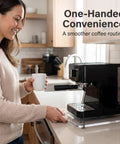 Smooth As Butter Swivel Base For Coffee Maker Countertop Appliance Slider Clear Acrylic 360 Degree Silent Glider Scratch Resistant Easy Install Kitchen Counter Protector Pad with woman holding cup