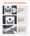 Image showing features of Silver Fingerprint Deadbolt Keyless Entry Door Lock With Hella Secure Biometric Access and indicators.