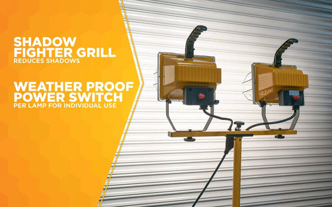 Twin 500 Watt Portable Halogen Work Light with Telescoping Stand Up to 42 Inches shown with Shadow Fighter Grill and weatherproof switches