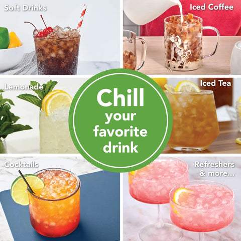 Drinks served with Mini Ice Cylinder Squeeze And Release Set Of 2 In Gray Easy Pop Ice Cubes for chill refreshing beverages.