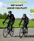 Two cyclists riding on a road with a focus on durability, highlighting "We Won't Leave You Flat!" messaging for Inner Tube 700C Set.