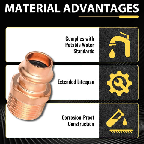 Must-Have 40 Pack 1-1/4 Inch Male NPT To 1 Inch Copper Press Adapter Set With Press-To-Connect Fittings For Copper Pipe, Leak-Before-Press Design
