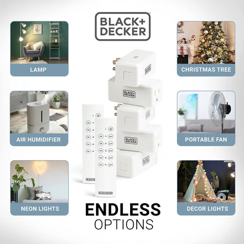 Wireless Remote Outlet Pack With Five Outlets And Two Remotes For Easy Home Control Plug And Play Smart Switches for Lamps