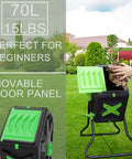 Lightweight Tumbling Compost Bin Single Chamber 18.5 Gallon 70 L with slide door in garden setting