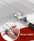 Close-up of secure latch on stainless steel grill basket from Two Pack Nesting Grill Baskets With Removable Handles For Outdoor BBQ Grillin Barbecue Gear Stainless Steel Camping Accessories For Meat Fish Shrimp Veggies And More A Great Gift For Dad Husband Or Any Grill Master