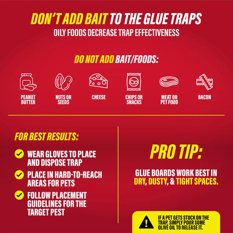 Heavy Duty Sticky Glue Traps For Indoor Home Use Straight Up Bug Slap Boards instruction guide showing bait to avoid.