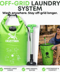 Off Grid Portable Washing Machine For Camping And RVs High Capacity Manual Clothes Washer With Plunger shown with user outdoors.