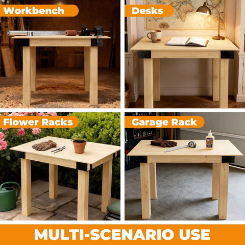 Heavy Duty Workbench Bracket Kit For 2x4 And 4x4 Lumber, Four Pack Leg Frame Braces With Pre Drilled Holes in multi-use tables