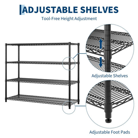 Rock Solid 4 Tier Heavy Duty Metal Shelving Unit Commercial Wire Storage Rack with adjustable shelves for customizable storage.