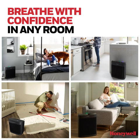 Advanced HEPA Air Purifier For Large Rooms Up To 1700 Square Feet in a bedroom and home setting filtering dust and pet hair.