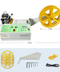 Automatic Webbing Cutter for hot and cold cutting of ribbon and zipper tape, cutting machine with accessories shown