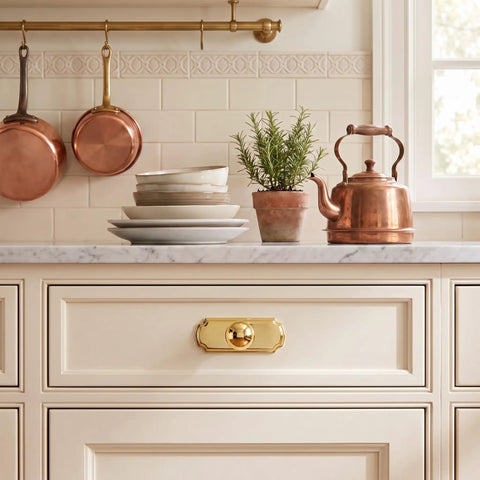 Heavy Duty Zinc Alloy Cabinet Knobs 2 Pack With Solid Backplate Hella Sturdy Drawer Pulls For Kitchen Cupboard And Dresser Hardware Slick Champagne Bronze Finish on a modern kitchen cabinet.