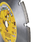 Side view of Kick Asphalt 7 Inch Diamond Blade With Segmented Design For Wet Or Dry Cutting Of Asphalt Green Concrete Masonry Block