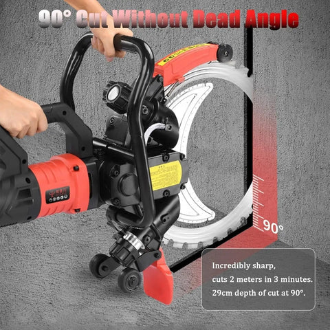Heavy Duty Workhorse 12000W Electric Wall Chaser With Brushless Pure Copper Motor cutting 90-degree groove in concrete wall.