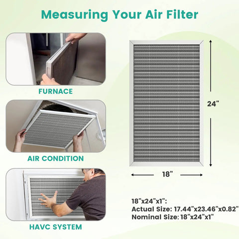 Measuring 18X24X1 Washable MERV 8 Air Filter For HVAC Furnace Systems for proper fit in furnace, air conditioning, and HVAC systems.