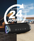 Compact Wireless Bluetooth Speaker With 24W Stereo Sound All Day 24H Playtime shown outdoors and camping
